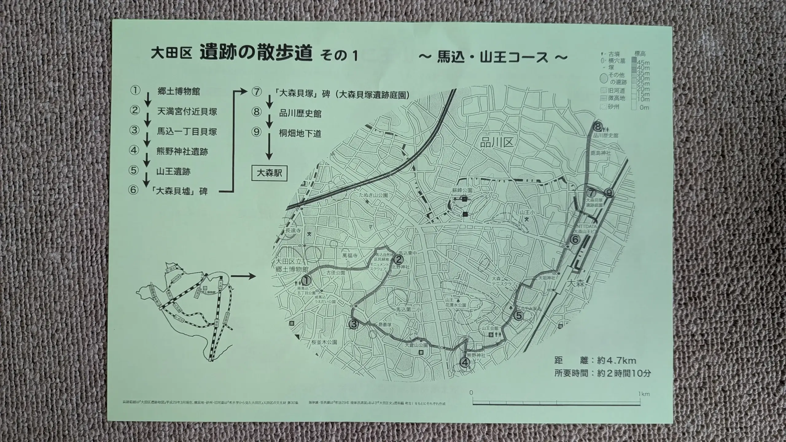 大田区立郷土博物館 友の会 作成「馬込・山王コース」資料より引用(撮影:ほのぼの日本史)